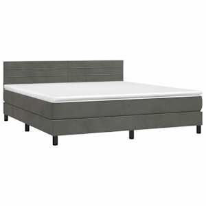 vidaXL Box spring postel s matrac&iacute; a LED tmavě &scaron;ed&aacute; 160x200 cm samet