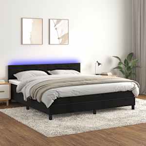 Box spring postel s matrací a LED černá 160x200 cm samet - obrázek 1
