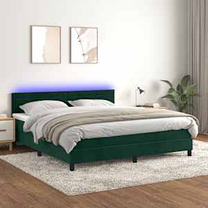Box spring postel s matrací a LED tmavě zelená 160x200 cm samet - obrázek 1