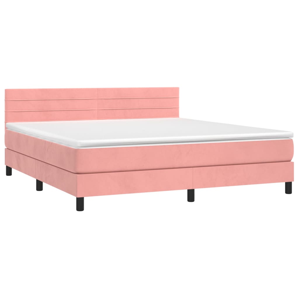 vidaXL Boxspring met matras en LED fluweel roze 160x200 cm afbeelding