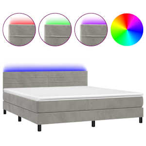 Box spring postel s matrací a LED světle šedá 180x200 cm samet - obrázek 2