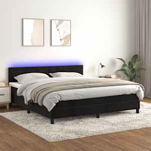 Box spring postel s matrací a LED černá 180x200 cm samet - obrázek 1