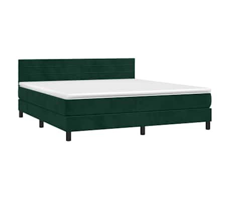 vidaXL Box Spring Bed with Mattress&LED Dark Green 180x200cm Velvet
