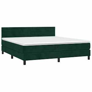 vidaXL Box Spring Bed with Mattress&LED Dark Green 180x200cm Velvet