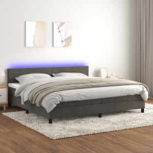 Box spring postel s matrací a LED tmavě šedá 200x200 cm samet - obrázek 1