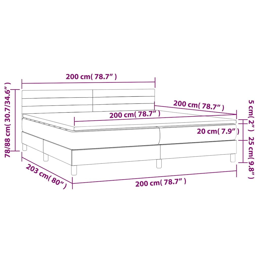 Box spring postel s matrací a LED tmavě modrá 200x200 cm samet - obrázek 9