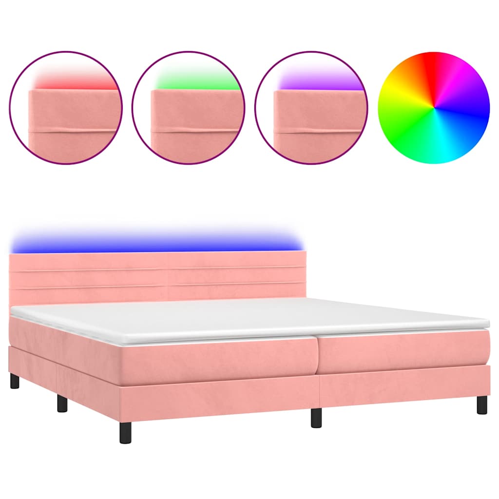 Box spring postelja z vzmetnico LED roza 200x200 cm žamet