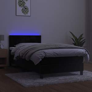 Box spring postel s matrací a LED černá 80 x 200 cm samet - obrázek 4