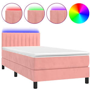 Box spring postel s matrací a LED růžová 80 x 200 cm samet - obrázek 2