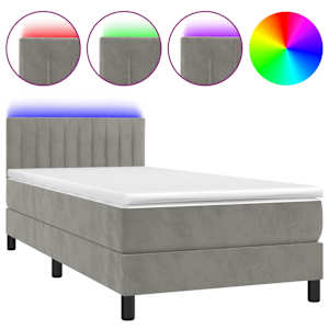Box spring postel s matrací a LED světle šedá 90x190 cm samet - obrázek 2