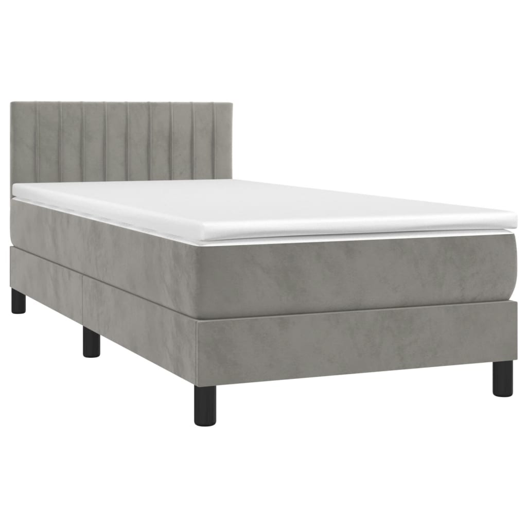 vidaXL Boxspring met matras en LED fluweel lichtgrijs 90x190 cm afbeelding