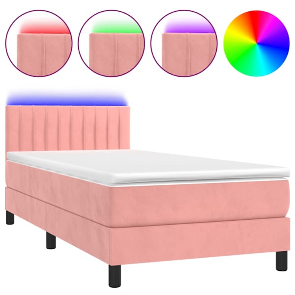vidaXL kontinentaalvoodi madrats, LED, roosa, 90x190 cm, samet