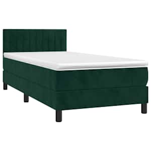 Box spring postel s matrací a LED tmavě zelená 90x200 cm samet - obrázek 3