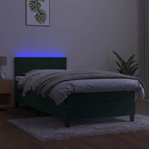 Box spring postel s matrací a LED tmavě zelená 90x200 cm samet - obrázek 4
