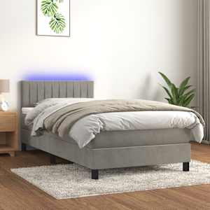 Box spring postel s matrací a LED světle šedá 100x200 cm samet - obrázek 1