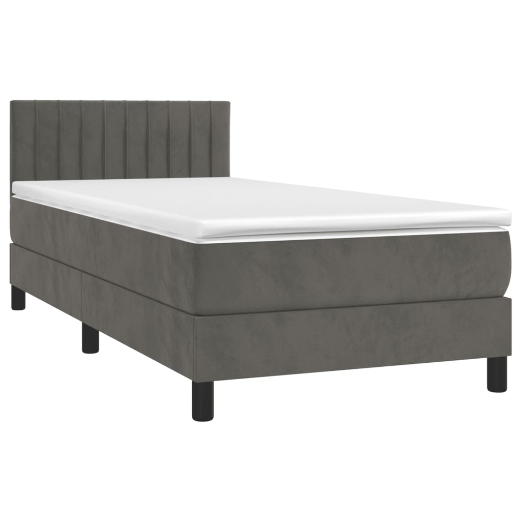 vidaXL Boxspring met matras en LED fluweel donkergrijs 100x200 cm afbeelding