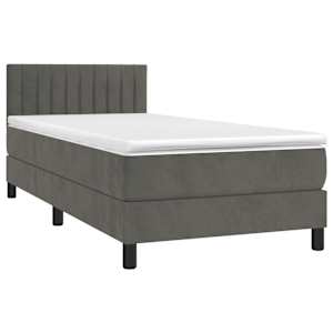 Box spring postel s matrací a LED tmavě šedá 100x200 cm samet - obrázek 3
