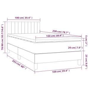 Box spring postel s matrací a LED tmavě šedá 100x200 cm samet - obrázek 8