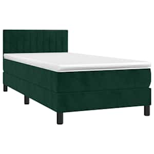 Box spring postel s matrací a LED tmavě zelená 100x200 cm samet - obrázek 3