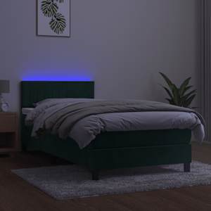 Box spring postel s matrací a LED tmavě zelená 100x200 cm samet - obrázek 4