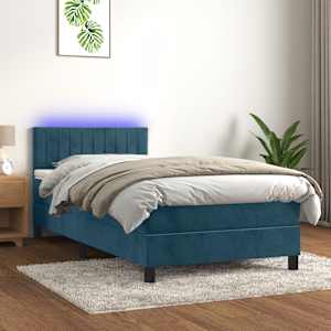 Box spring postel s matrací a LED tmavě modrá 100x200 cm samet - obrázek 1