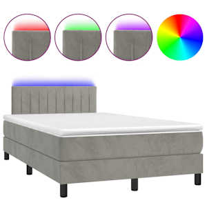 Box spring postel s matrací a LED světle šedá 120x200 cm samet - obrázek 2