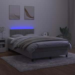 Box spring postel s matrací a LED světle šedá 120x200 cm samet - obrázek 4