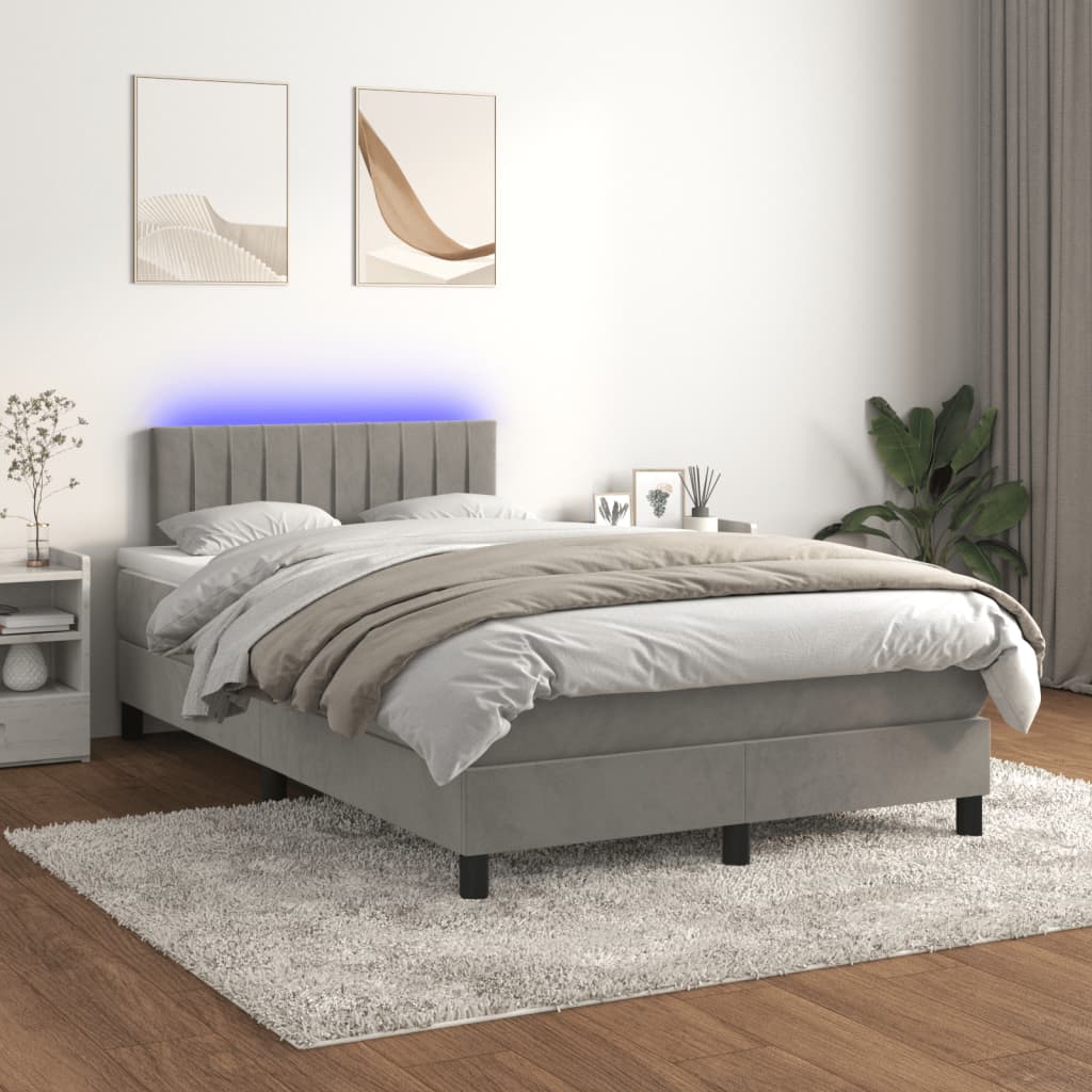 Boxspringbett mit Matratze & LED Hellgrau 120×200 cm Samt