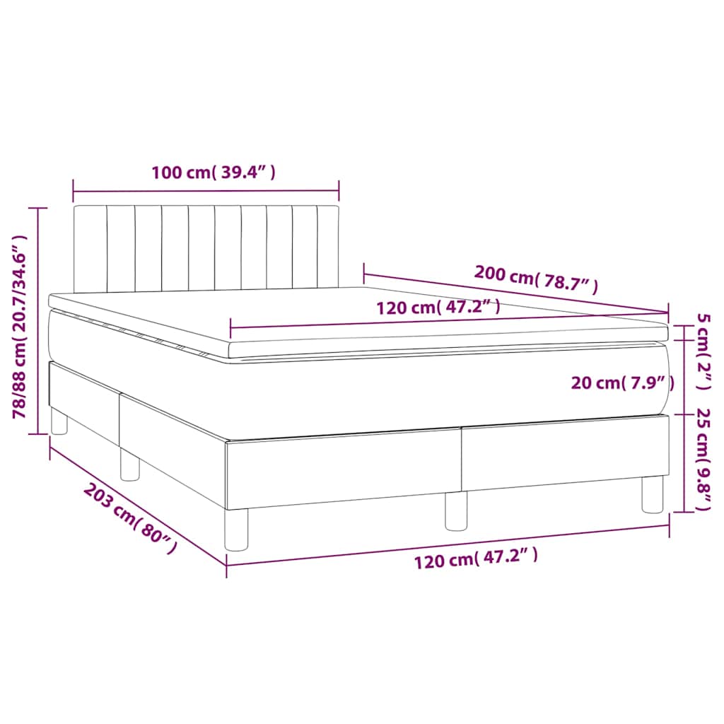 Box spring postel s matrací a LED tmavě zelená 120x200 cm samet - obrázek 9