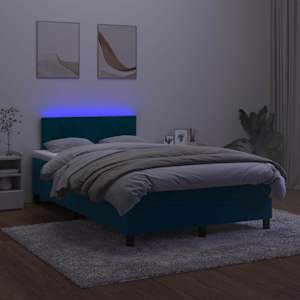 Box spring postel s matrací a LED tmavě modrá 120x200 cm samet - obrázek 4