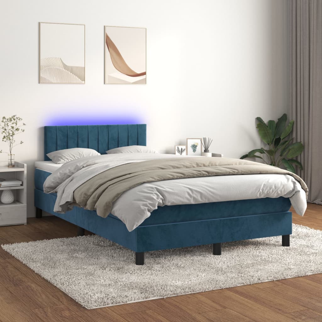 vidaXL Sommier tapissier matelas et LED Bleu foncé 120x200 cm Velours