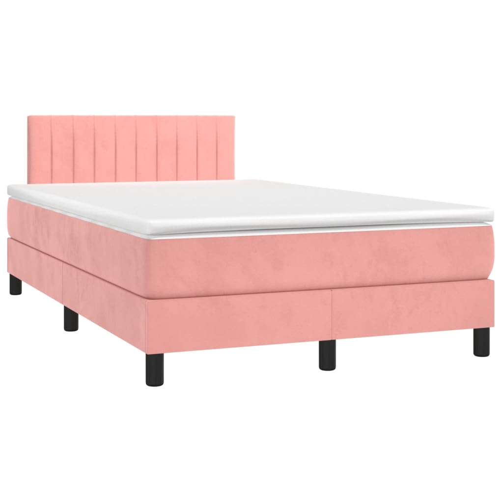 vidaXL Boxspring met matras en LED fluweel roze 120x200 cm afbeelding
