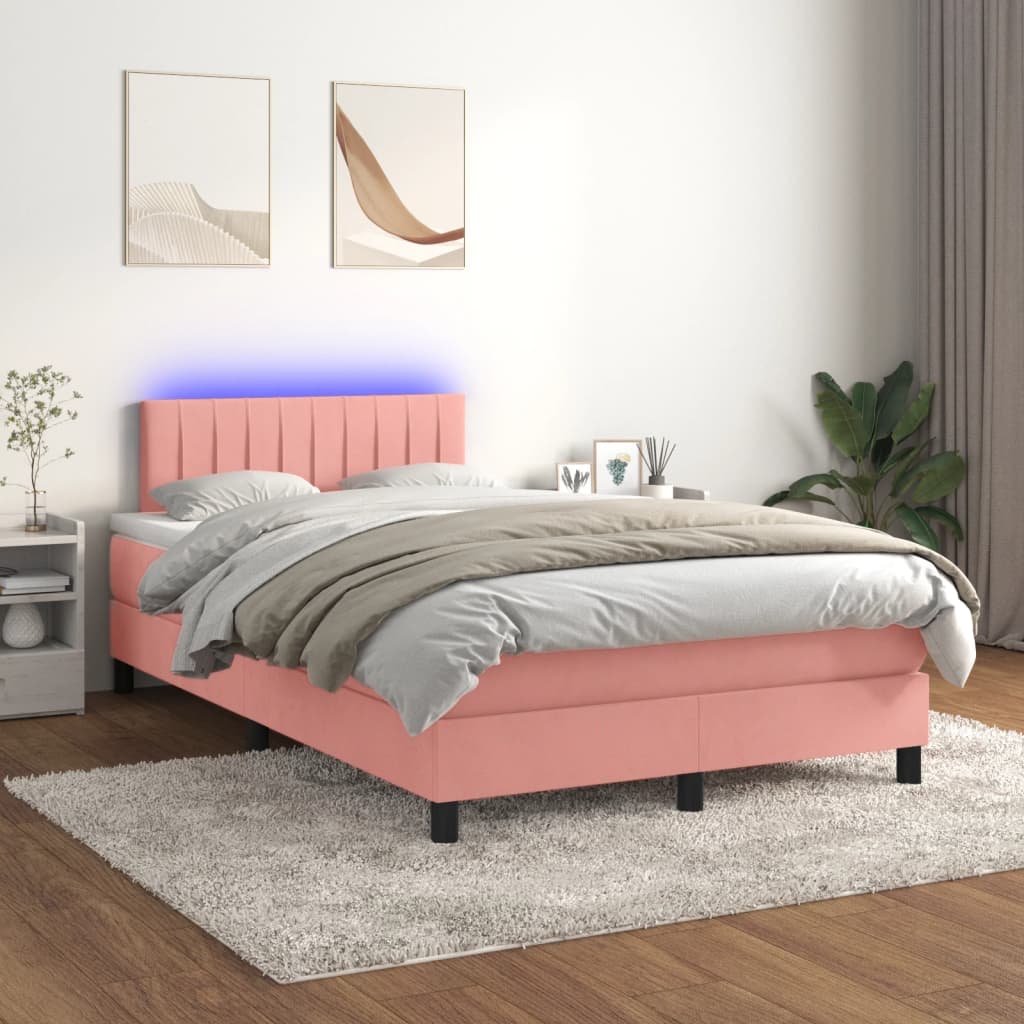 Sommier tapissier avec matelas et LED Rose 120x200cm Velours