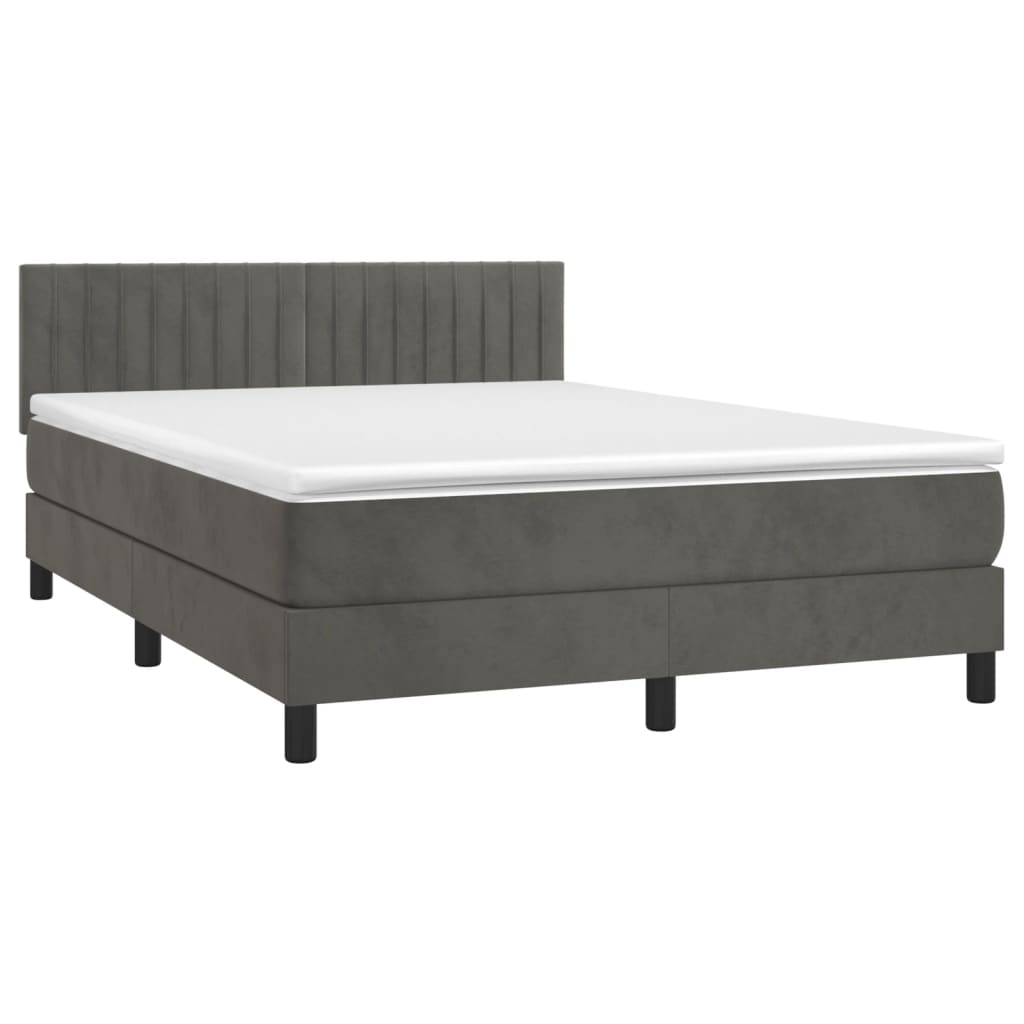 vidaXL Boxspring met matras en LED fluweel donkergrijs 140x190 cm afbeelding