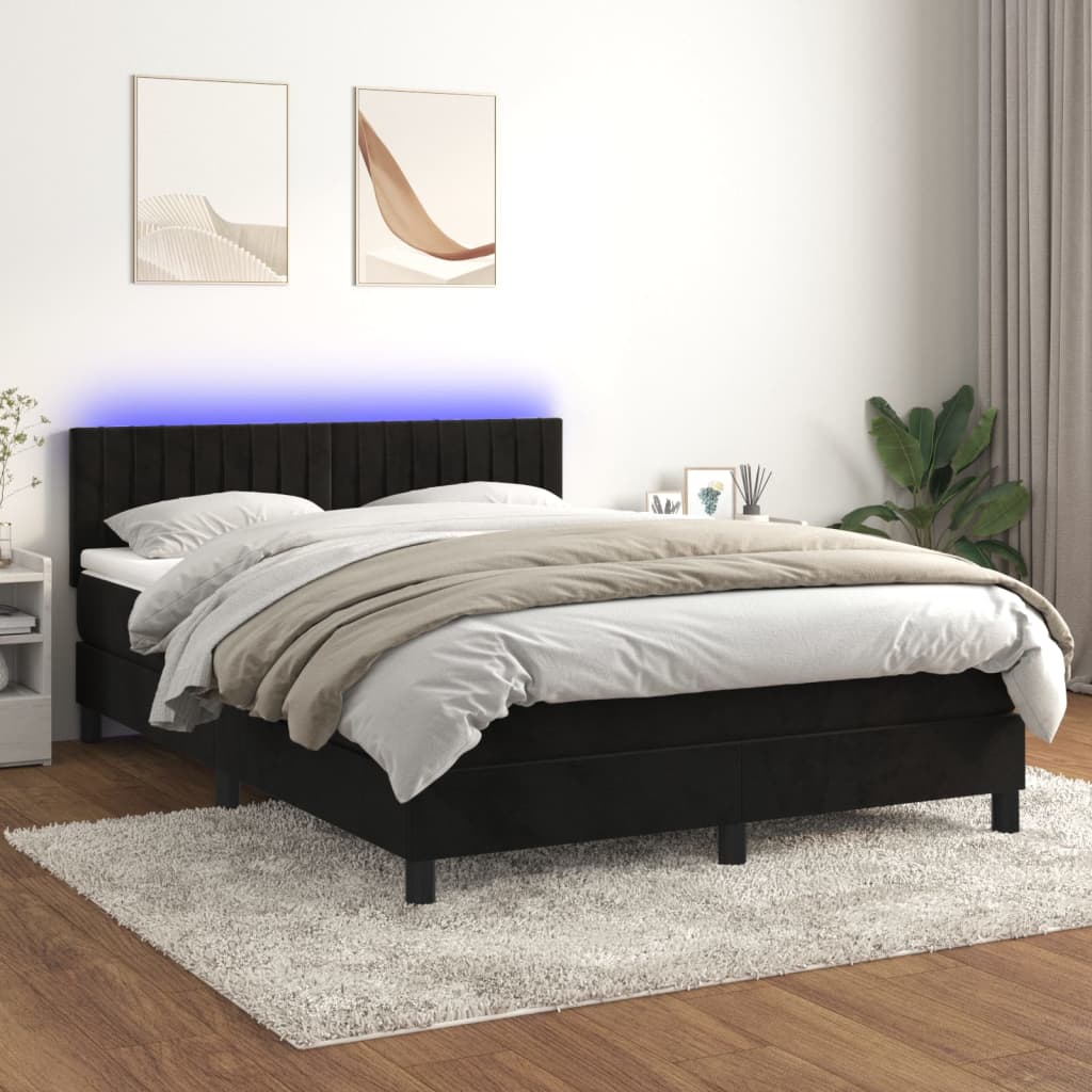 Box spring postel s matrací a LED černá 140x190 cm samet