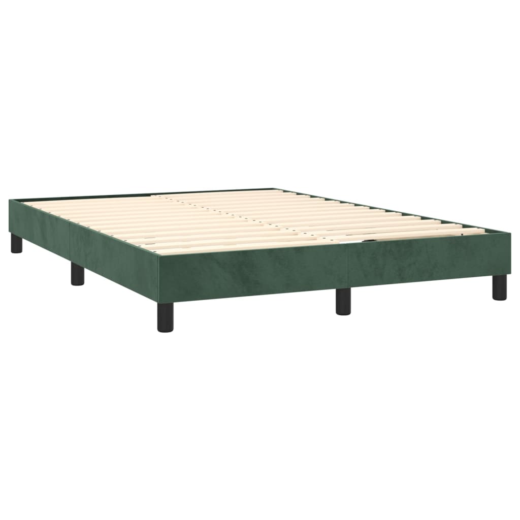 Box spring postel s matrací a LED tmavě zelená 140x190 cm samet