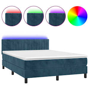 Box spring postel s matrací a LED tmavě modrá 140x190 cm samet - obrázek 2