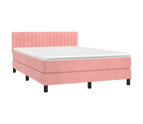 vidaXL Box Spring Bed with Mattress&LED Pink 140x190cm Velvet