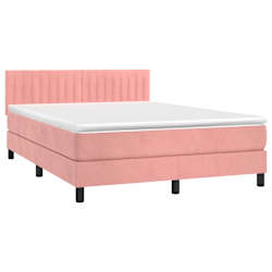 vidaXL Box Spring Bed with Mattress&LED Pink 140x190cm Velvet