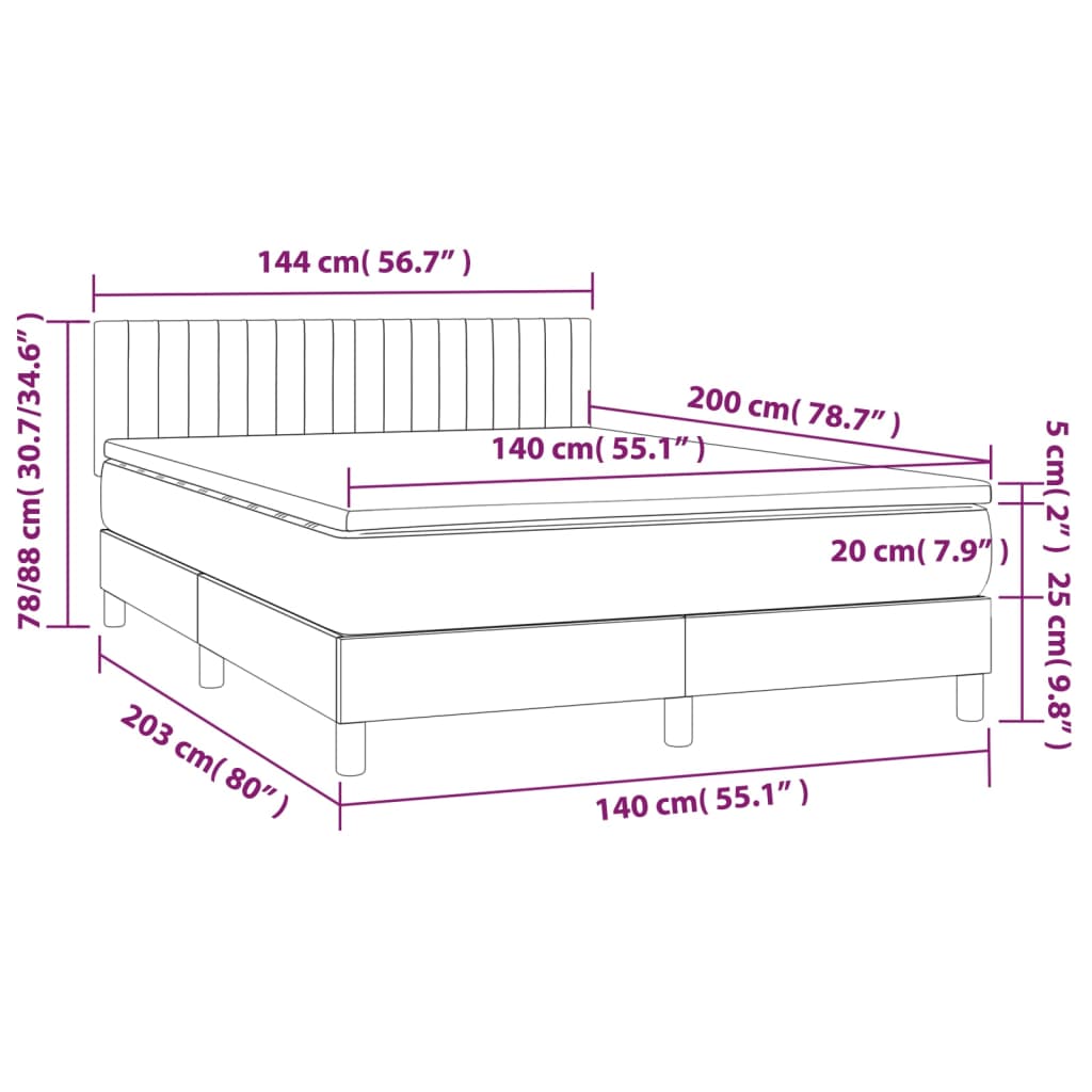 Krevet box spring s madracem LED tamnosivi 140x200 cm baršun