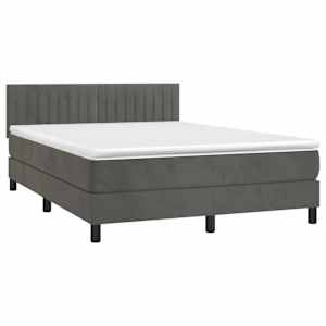 Box spring postel s matrací a LED tmavě šedá 140x200 cm samet - obrázek 3