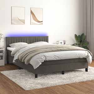 Box spring postel s matrací a LED tmavě šedá 140x200 cm samet - obrázek 1