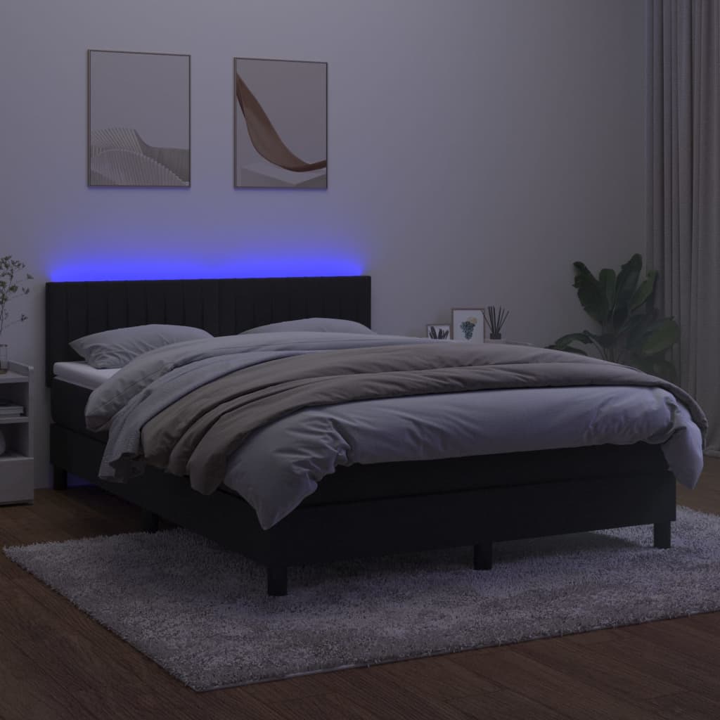 Krevet box spring s madracem LED crni 140x200 cm baršun