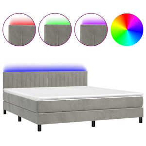 Box spring postel s matrací a LED světle šedá 160x200 cm samet - obrázek 2