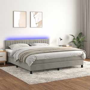 Box spring postel s matrací a LED světle šedá 160x200 cm samet - obrázek 1