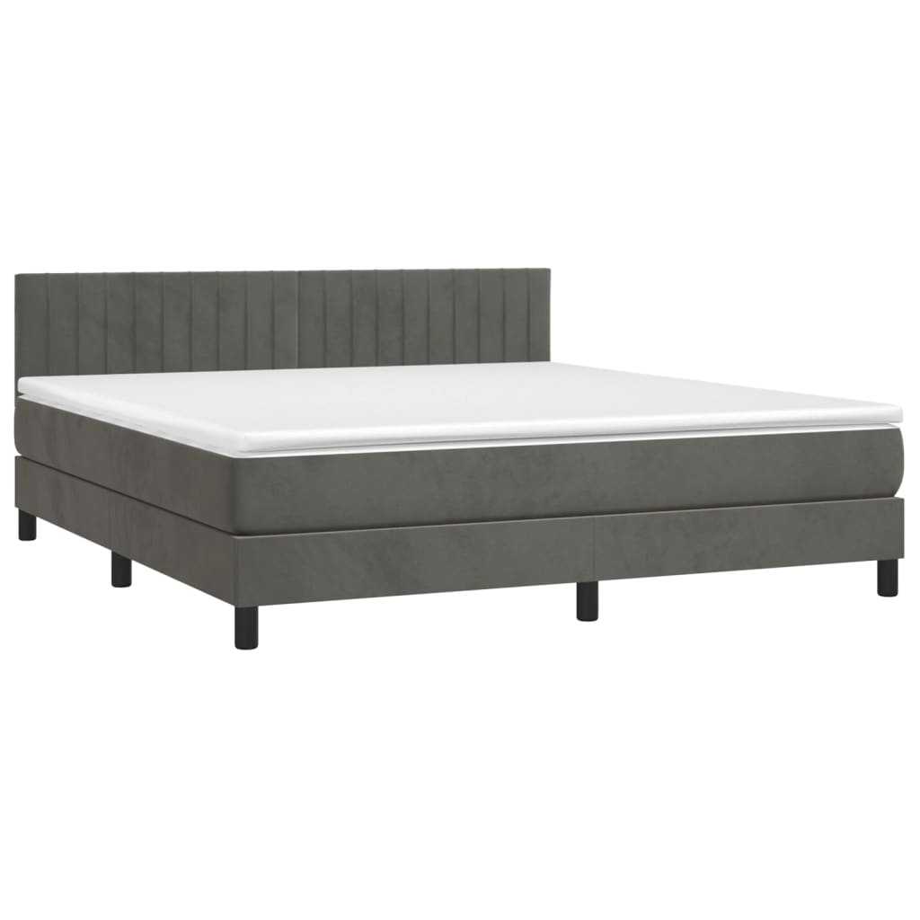 vidaXL Boxspring met matras en LED fluweel donkergrijs 160x200 cm afbeelding