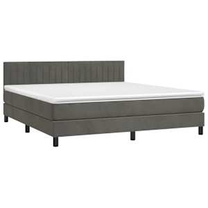 Box spring postel s matrací a LED tmavě šedá 160x200 cm samet - obrázek 3