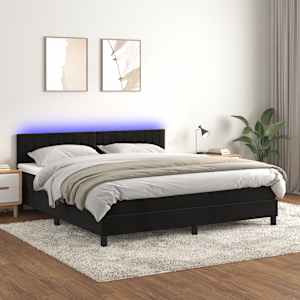 Box spring postel s matrací a LED černá 160x200 cm samet - obrázek 1