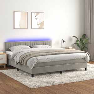 Box spring postel s matrací a LED světle šedá 180x200 cm samet - obrázek 1