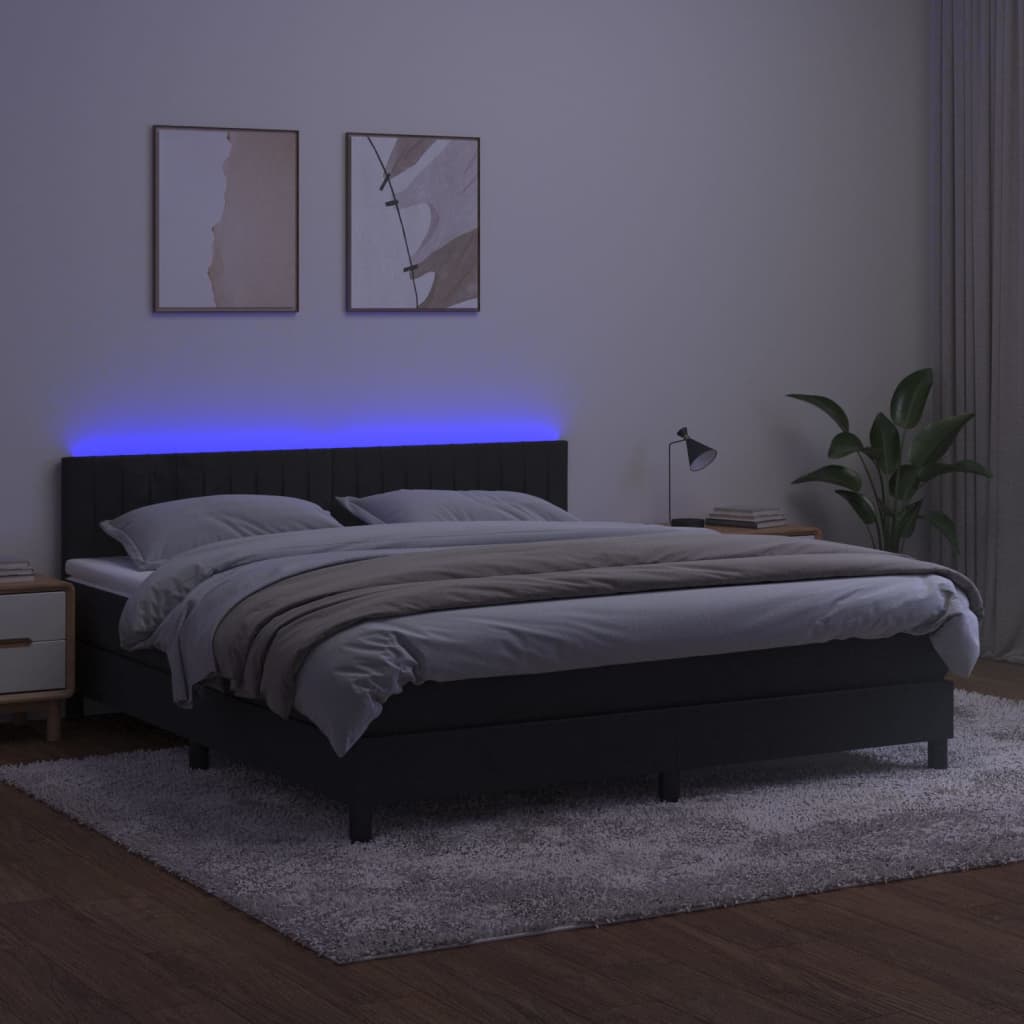 Box spring postel s matrací a LED černá 180x200 cm samet